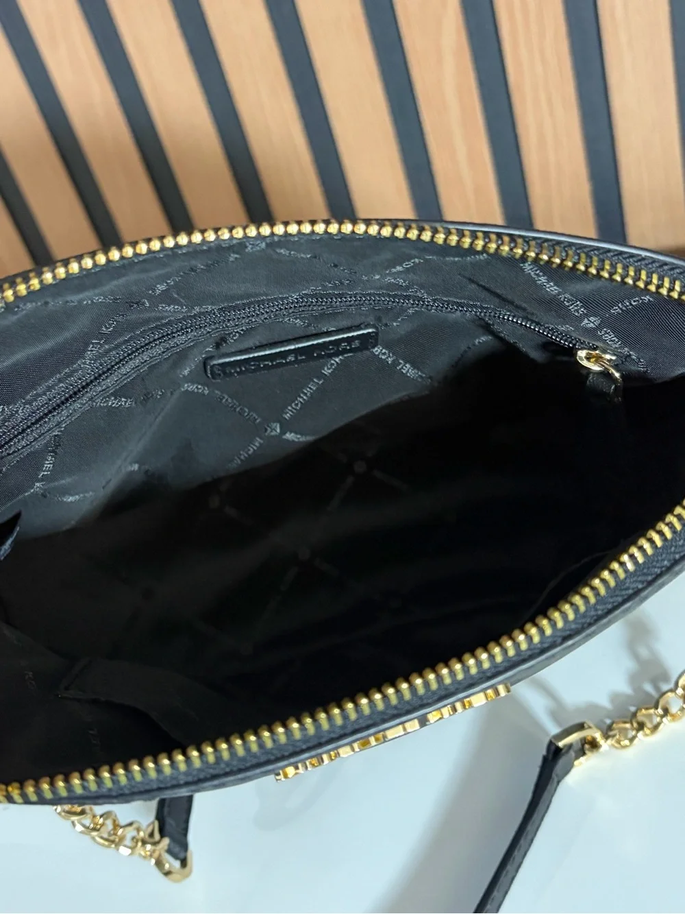 Michael Kors Black Saffiano Dome Crossbody with Gold Logo